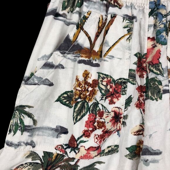 Vintage Linen Blend Tropical Island Shorts, Paperbag Elasic Waist, Pockets SZ S - Picture 7 of 11